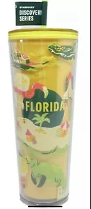 Bicchiere da viaggio Starbucks Florida Discovery 24 oz tazza fredda con coperchio giallo e cannuccia - Foto 1 di 6