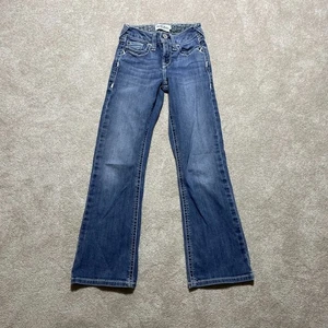 Ariat REAL Girls Denim Jeans Size 8 Bootcut Blue Embroidered Back Pockets Wester - Picture 1 of 12