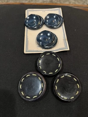 VINTAGE 6 Large Drk. Blue Bakelite Buttons- 3 and 3 very unique styles - Image 1 of 4