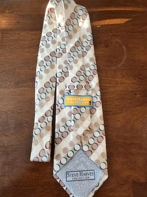 Steve Harvey Collection Men’s Silk Tie Geometric Circle Pattern Beige Brown... - Image 1 of 4