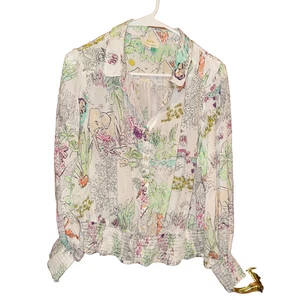 Anthropologie Maeve Rosa Blouse Sz 1X color by numbers Rayon shirt animal print - Picture 1 of 6