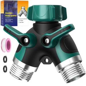 2 Way Garden Hose Splitter with Shut Off Valve,Water Spigot Splitter for 3/4"... - Picture 1 of 7