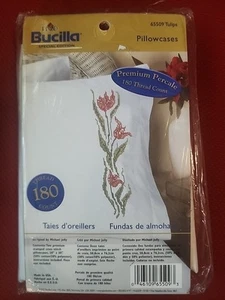 Bucilla 2 Pillow Cases Stamped Kit #65509 Tulips 20" X 30"  Queen - Picture 1 of 2
