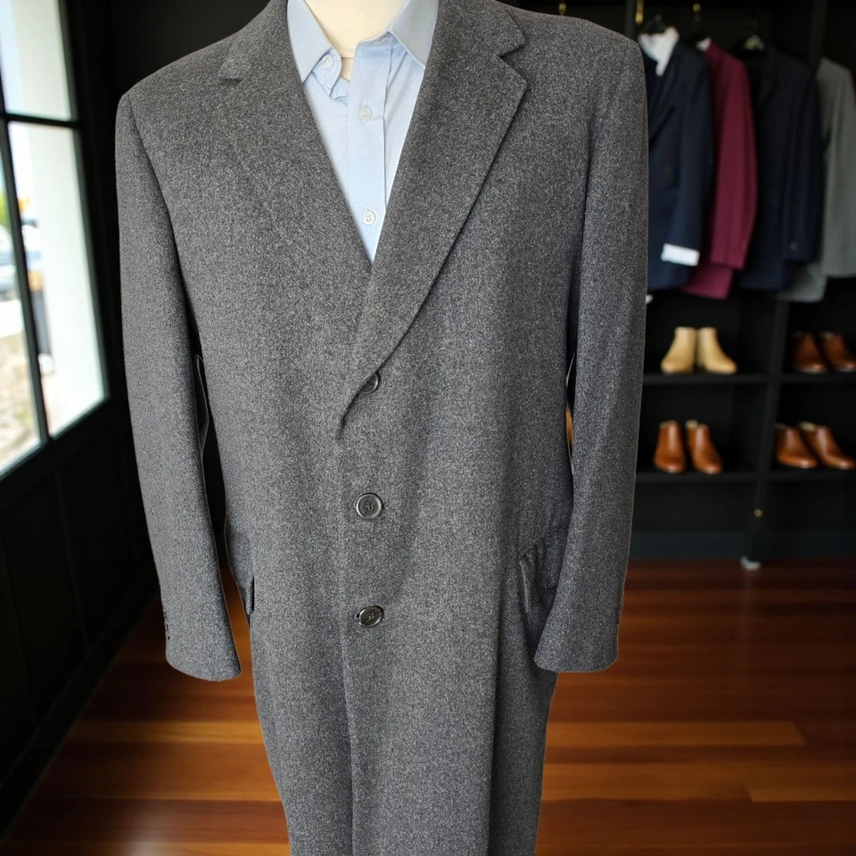 Vintage Bespoke Crombie Overcoat 44r Working Cuff Tailored In England 1970s - Image 1 of 4