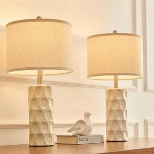 Set of 2 24" Modern Ceramic Table Lamps, 3-Color Dimmable Cream White Lamps - Picture 1 of 8
