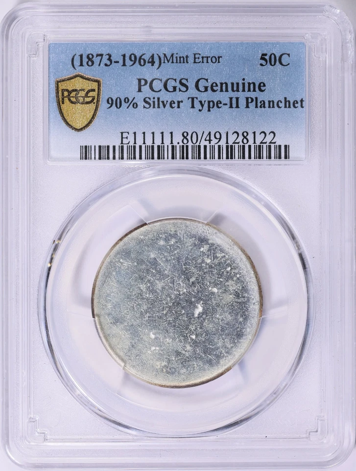 1873-1964 90% SILVER 50c BLANK PLANCHET TYPE 2 RARE ERROR PCGS GENUINE UNC - Image 1 of 1