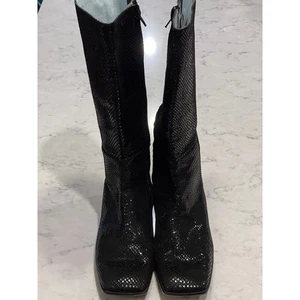 Botas altas de cuero con punta cuadrada de piel de serpiente Y2K vintage AUDLEY para mujer talla 10 negras - Imagen 1 de 7