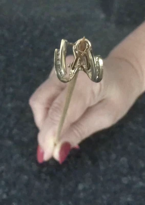 VINTAGE 14K GOLD DIAMOND HINGE BACK HOOP EARRINGS - Image 1 of 4