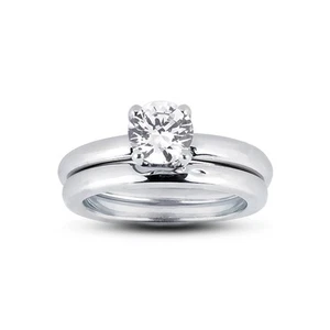 Anillo clásico redondo de diamantes naturales de 18 k con alianza de boda de 1,03 quilates F SI2 - Imagen 1 de 4