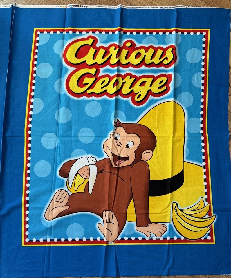 CURIOUS GEORGE HANGING OUT QUILT PANEL FABRIC WALL HANGING 100% COTTON MONKEY - Image 1 of 1