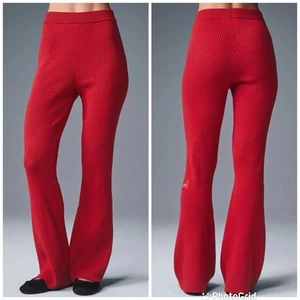 Alo Denim Knit High-Waist Flare Pant Bold Red/Dark Bold Red Size XS NEW - Picture 1 of 7
