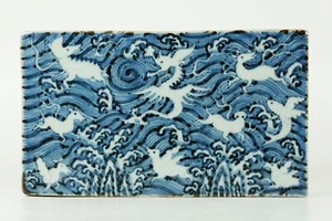 Chinese Antique Ming Dynasty Blue and White Dragon Porcelain Plaque Panel Tile - Picture 1 of 9