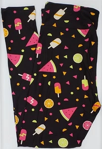 TC2 LuLaRoe Tall & Curvy2 Leggings Watermelon Orange Popsicles on Black NWT H35 - Picture 1 of 6