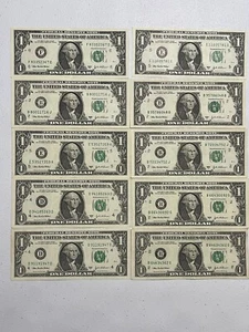 Lot Of 10 Series 2003A $1 Federal Reserve Notes. - Picture 1 of 2