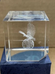 Greenbrier Int. Crystal Glass Eagle & World 1.60 Square Cube Paper Weight - Picture 1 of 8