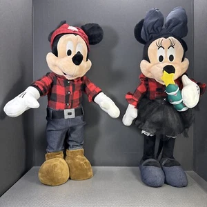 Gemmy Disney Natale Topolino e Minnie Porta Saluti Flanella Denim Vestiti �� - Foto 1 di 6