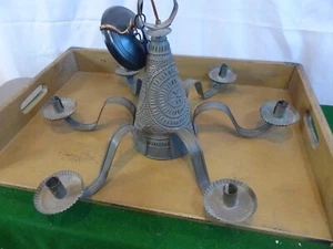 6-Arm  Chandelier Galvanized Metal Punched Tin USA Handcrafted - Picture 1 of 11