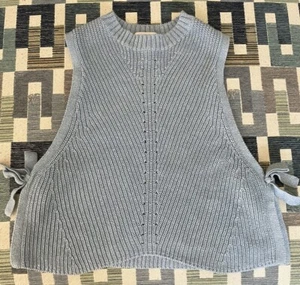 Cotton By Autumn Cashmere Girls Blue Ribbed Tabard With Tie Sweater Vest 12 Girl - Picture 1 of 8