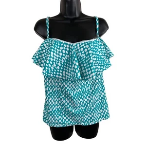 Catalina Tankini Swim Top Womens Size Extra Large XL 16/18 Teal Blue White - Picture 1 of 9