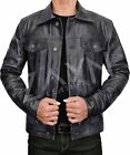 Men's Pure Lambskin Soft Leather Trucker Jacket Western Denim Coat Style Outfit