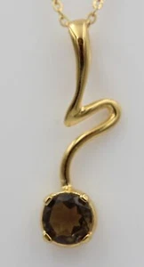 Classy 0,59 Carat Smoky Quartz Pendant 925 Silver Necklace Gold Plated - Picture 1 of 10