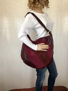 Nat & Nin Burgundy Leather & Suede Bag - Picture 1 of 14