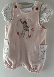Newborn Pink & Floral Disney Bambi Cotton Floral Bodysuit & Short Dungarees - Picture 1 of 6