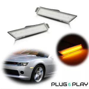 CLEAR LENS FRONT BUMPER SIDE MARKER REFLECTOR LED LIGHTS FOR 10-15 CHEVY CAMARO - Bild 1 von 13