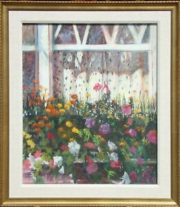Judith Scott Untitled windowsill & flowers Hand Signed Original Pastel Drawing 