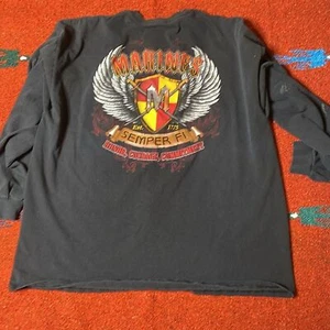 Grunt Apparel USA Herren 2X Marines Semper Fi Faded Blk getragen Langarm - Bild 1 von 10