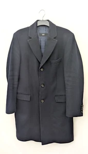 Hugo Boss Coat Mens 42 Navy Blue Wool Cashmere Trench Long Overcoat Pea Collar - Picture 1 of 14