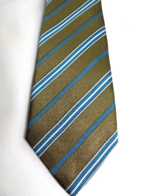 NUEVO $135 Hombre MOSCHINO SEDA CUELLO CORBATA 3 "x60" Hecho en ITALIA Oliva Turquesa Rayas Foto 1 de 4