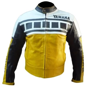 Mens Yamaha Motorcycle Biker Leather Jacket MOTOGP Motorbike Racing Armour Coat - Picture 1 of 10
