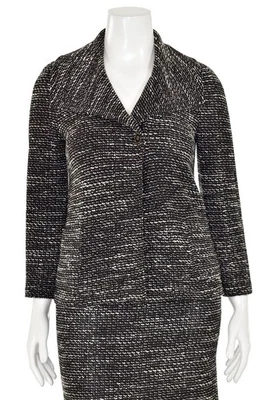 Traje Falda Colección St John 2 Piezas con Bolsillos Talla 2/4 Marrón Oscuro/Blanco Tejido Boucle Foto 1 de 4