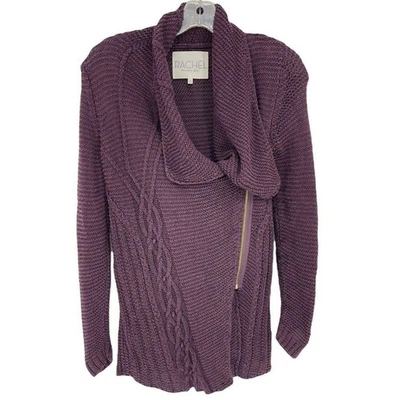 Suéter feminino Rachel Roy cardigã médio zíper completo malha robusta moto roxo - Imagem 1 de 4