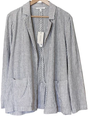 Workshop Republic NWT Linen Blend PENCIL STRIPE BLAZER Jacket Blue White SZ L - Image 1 of 3