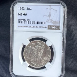 1943 50c NGC MS 66 ~ Graded Slab SILVER WALKING LIBERTY HALF DOLLAR - Picture 1 of 12