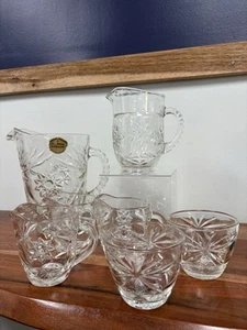 Anchor Hocking Prescut Clear Pitcher Set W/ Creamer And Open Sugar Bowls - Picture 1 of 9