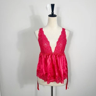 Victoria Secret 内衣女式红色娃娃上衣蕾丝镶嵌丝质 S 码 — 第 1/4 张图片