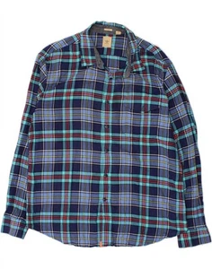 DOCKERS Mens Fitted Flannel Shirt XL Navy Blue Check Cotton CE03 - Picture 1 of 3