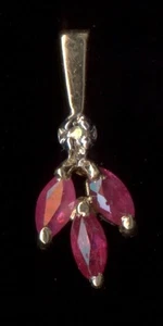 10K 17mm Solid Yellow Gold Marquise Red Lab-Created Ruby & Diamond Pendant Nh - Picture 1 of 2