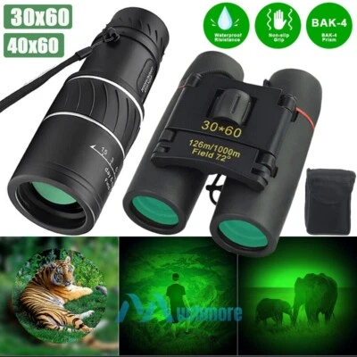 30x60 40x60 Zoom Day/Night Vision Binoculars Optical Monocular Hunting Camping - Image 1 of 4
