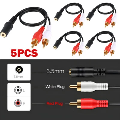 5x 3.5mm Stereo Female Mini Jack to 2 Male RCA to Headphone Plug Adapter Y-Cable - Image 1 of 4