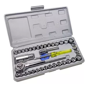40-Piece SAE/Metric Socket Set with Ratcheting Wrenches, 1/4" & 3/8" Drive, 6... - Picture 1 of 7
