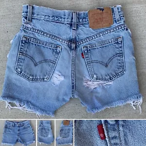 Vintage Levis 517 Cut Offs Jeans Shorts Thrashed Distressed 5 JR 27.5 Waist - Picture 1 of 24