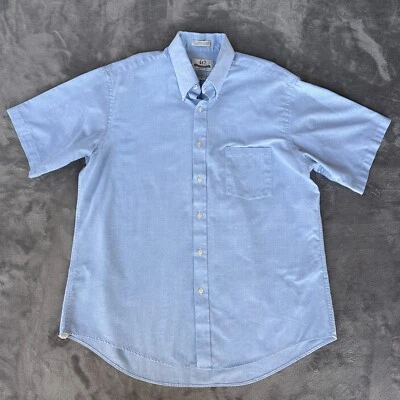417 Van Heusen Shirt Mens 17 Half Sleeve Blue Single Needle Stitch Button Down - Image 1 of 4