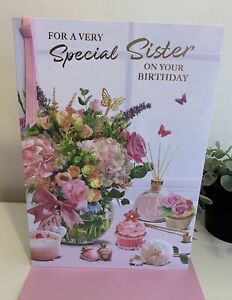 Sister Bithday Card. 8pg Card With Lovely Verse.Size 9” By 6.5”. Sister Birthday