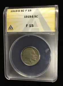 1919-S 5C ANACS F 15 Buffalo Nickel - Picture 1 of 4