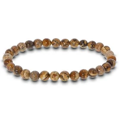 6mm Picture Jasper Gemstone Round Bead Unisex Stretch Bracelet - Image 1 of 3