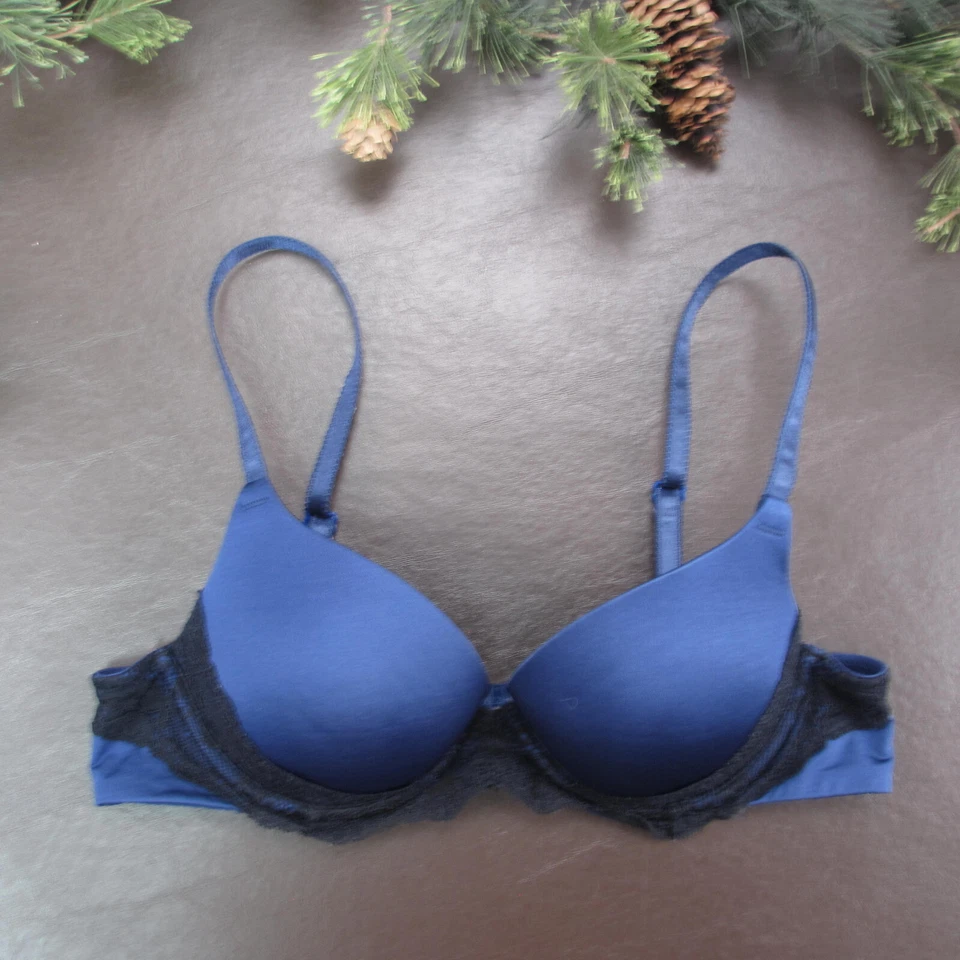 Sujetador Lily of France 34A azul acolchado con aros cierre ajustable trasero Foto 1 de 4